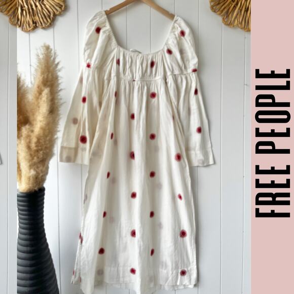 Free People dress maxi embroidered cotton linen color white/red size small NWOT - Picture 9 of 12